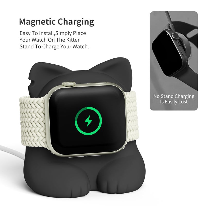 ELETIUO Charger Stand Compatible with Apple Watch Series 49/46/45/44/42/41/40/38mm iWatch Ultra2/Ultra/10/9/8/SE2/7/6/SE/5/4/3/2/1,Silicone Charging Dock Organizer Supports Night Stand Mode,Black - Image 4
