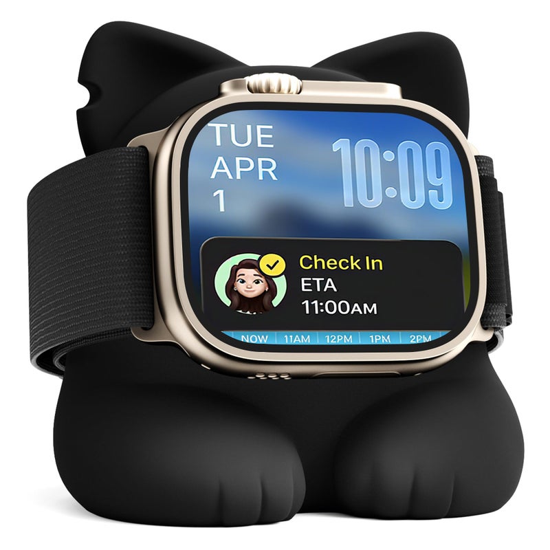 ELETIUO Charger Stand Compatible with Apple Watch Series 49/46/45/44/42/41/40/38mm iWatch Ultra2/Ultra/10/9/8/SE2/7/6/SE/5/4/3/2/1,Silicone Charging Dock Organizer Supports Night Stand Mode,Black - Image 1