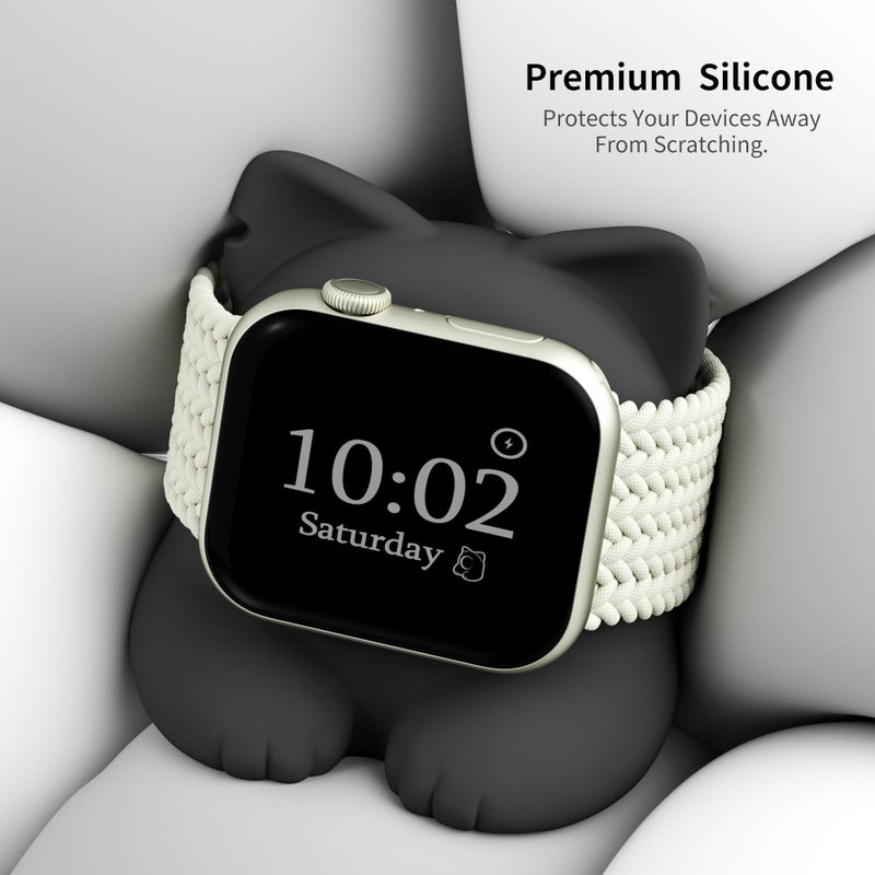 ELETIUO Charger Stand Compatible with Apple Watch Series 49/46/45/44/42/41/40/38mm iWatch Ultra2/Ultra/10/9/8/SE2/7/6/SE/5/4/3/2/1,Silicone Charging Dock Organizer Supports Night Stand Mode,Black - Image 3