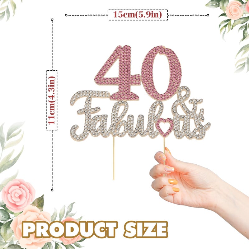 LASKYER 40 & Fabulous Gold & Pink Rhinestone Cake Topper - Happy 40th Birthday Cheers to Forty Years Old Bday Party Metal Sparkly Food Centerpieces Topper Decorations Keepsake. - Image 2
