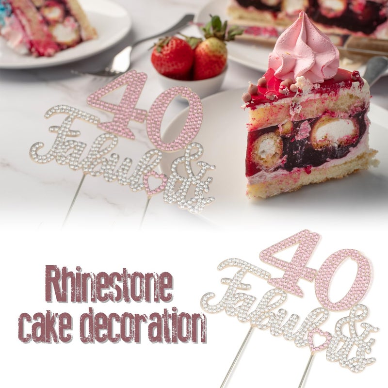 LASKYER 40 & Fabulous Gold & Pink Rhinestone Cake Topper - Happy 40th Birthday Cheers to Forty Years Old Bday Party Metal Sparkly Food Centerpieces Topper Decorations Keepsake. - Image 3