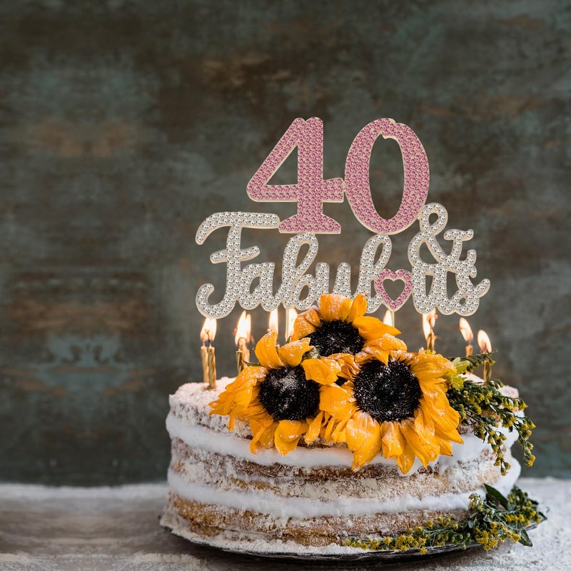 LASKYER 40 & Fabulous Gold & Pink Rhinestone Cake Topper - Happy 40th Birthday Cheers to Forty Years Old Bday Party Metal Sparkly Food Centerpieces Topper Decorations Keepsake. - Image 4