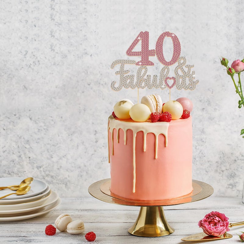 LASKYER 40 & Fabulous Gold & Pink Rhinestone Cake Topper - Happy 40th Birthday Cheers to Forty Years Old Bday Party Metal Sparkly Food Centerpieces Topper Decorations Keepsake. - Image 5