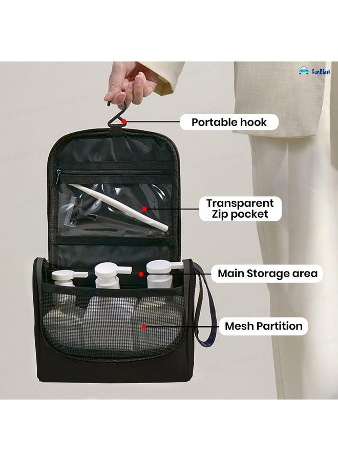 FunBlast Multipurpose Hanging Toiletry Bag with Hook, Large Capacity Travel Pouch for Unisex, Travel Organizer for Toiletries, Portable Vanity Bag & Cosmetic Bag (Black) - Image 3