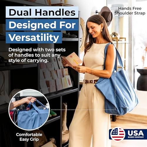 VeraMia Canvas Grocery Bag 3pc Jumbo Set with Real Pockets, Long Shoulder Strap and Short Handle. Reusable Shopping Bags for Groceries Heavy Duty, Foldable, Washable, Grocery Tote Bag (Sky Blue) - Image 3