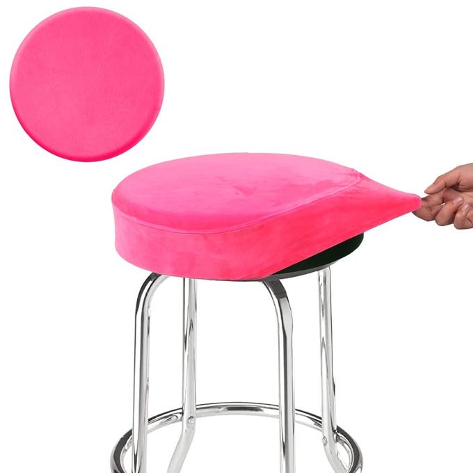 BAR STOOL COVER SUPER SOFT VELVET DIA1113 ROUND STRETCHY WASHABLE DUSTPROOF SLIPCOVER FOR UPHOLSTERED FURNITURE S HOT PINK1 COUNT