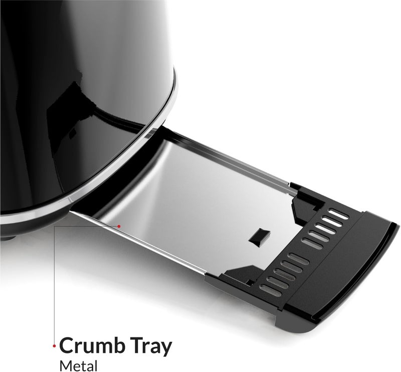 Feller Germany, Retro Style 2-Slice Toaster, 815 W, Steel Body, Dust Cover & foldable Bun Warmer,Defrost, Reheat & Cancel Function,Removable Crumb Tray, TO290, 2Y Guarantee, KSA Version (Glossy Black) - Image 5