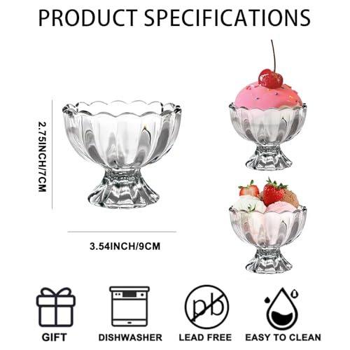 CHPINDAM Vintage Glass Dessert Bowls, Ice Cream cups, 5oz Dessert cups, for Sundae, Fruit, Ice Cream, Pudding, small snacks,Condiment (6) - Image 2