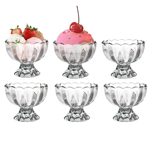 CHPINDAM Vintage Glass Dessert Bowls, Ice Cream cups, 5oz Dessert cups, for Sundae, Fruit, Ice Cream, Pudding, small snacks,Condiment (6) - Image 1