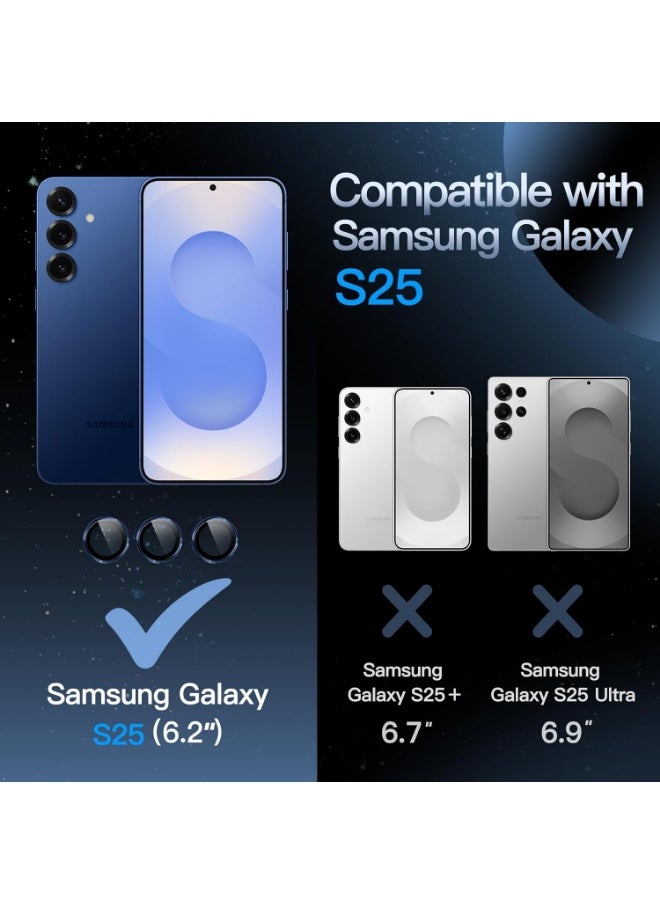 BORTONY Samsung Galaxy S25 5G Camera Lens Protector 9H Tempered Glass Metal Individual Ring Cover Easy Installation For Samsung Galaxy S25 6.2-inch  - Image 2