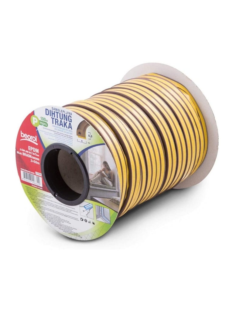 بيورول شريط لاصق ذاتي اللصق للنوافذ والأبواب على شكل حرف P بني 2 × 50 م - EPDM - Beorol - Image 1
