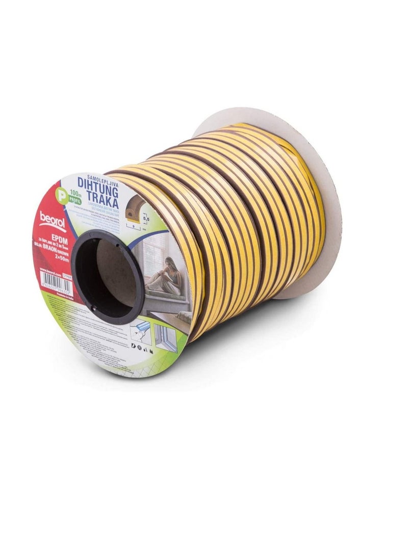 بيورول شريط لاصق ذاتي اللصق للنوافذ والأبواب على شكل حرف P بني 2 × 50 م - EPDM - Beorol - Image 2