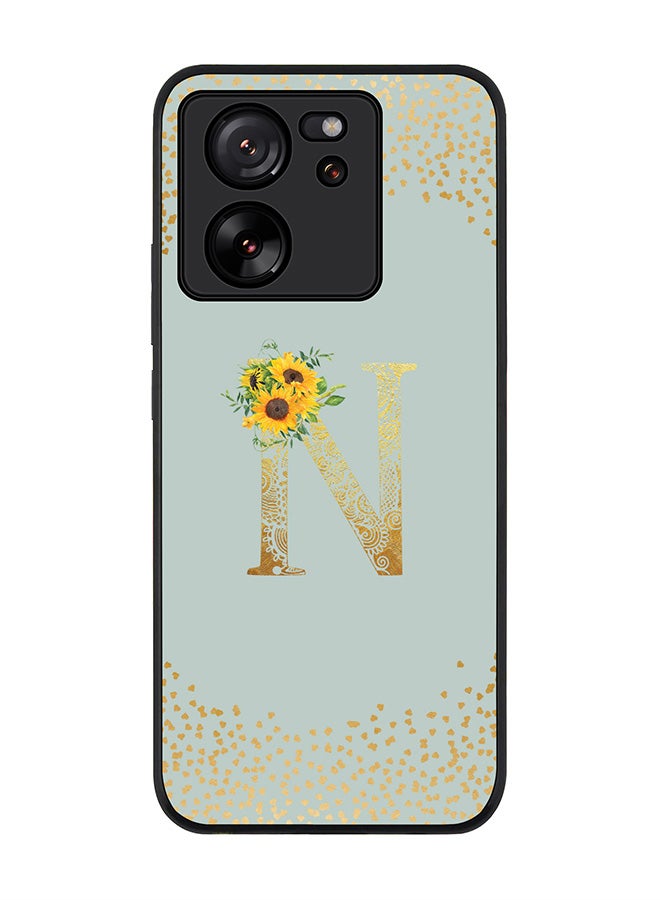 Stylizedd Case for Xiaomi 13T / Xiaomi 13T Pro, Slim fit Flexible Cover Custom Monogram Initial Letter Floral Mandala Pattern Alphabet - N (Light Grey) - Image 1