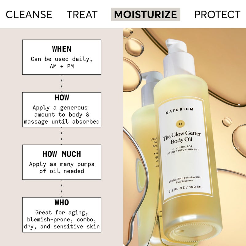 NATURIUM زيت الجسم ناتوريوم ذا جلو غيتر، زيت متعدد للتغذية المكثفة، تركيبة مرطبة ومغذية، نباتي وخالي من القسوة، 3.4 أونصة - Image 2