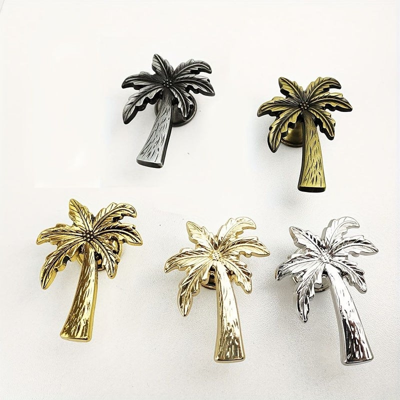 Black Metal Palm Tree Drawer Handles 4pcs With Screws - Image 1