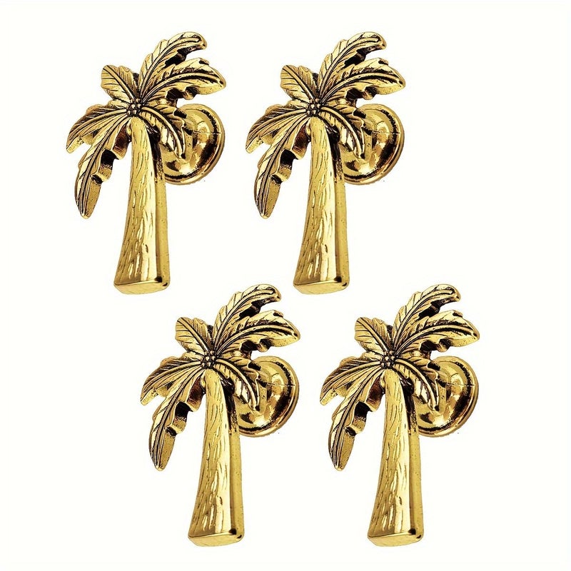Black Metal Palm Tree Drawer Handles 4pcs With Screws - Image 4