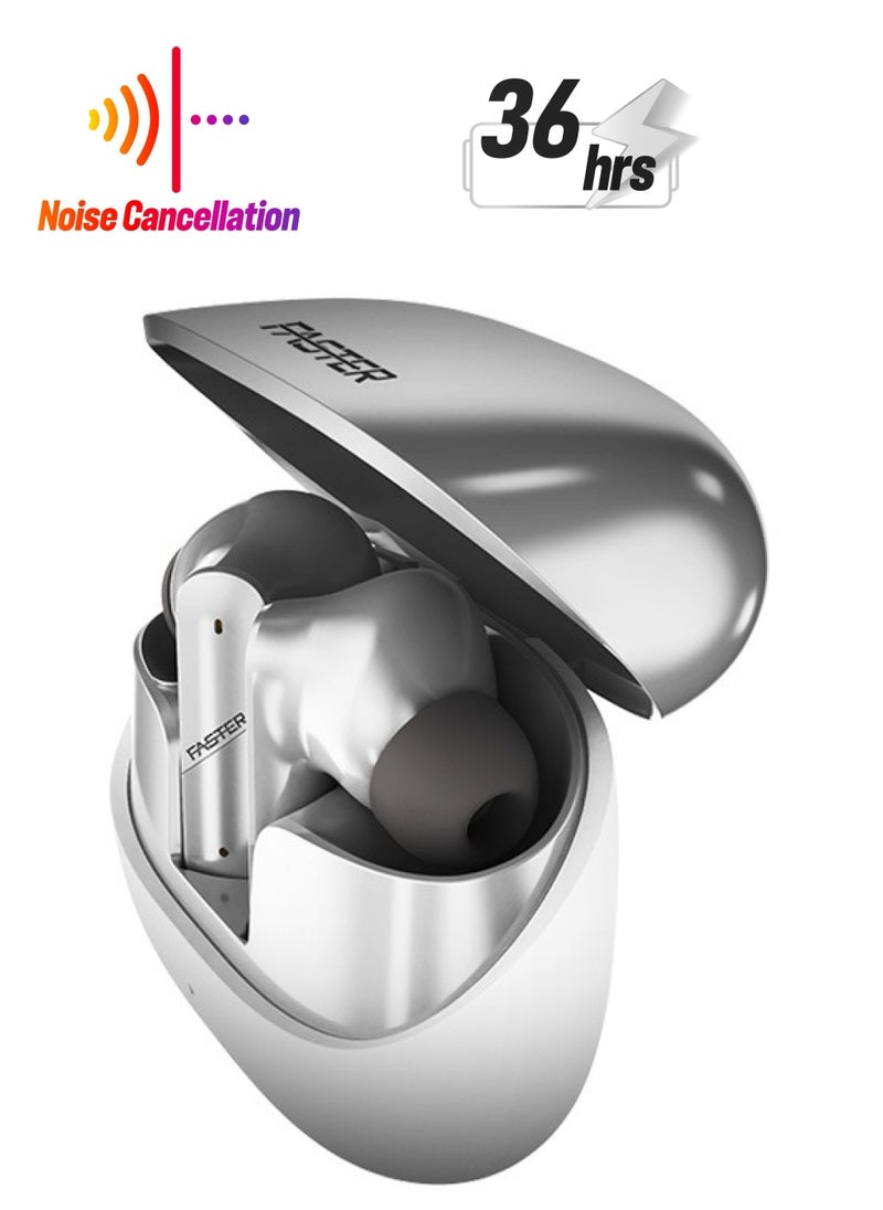 Faster - Valor Wireless Earbuds with Active Noise Cancellation (ANC) - 36 Hours Playtime with Bluetooth 5.3 - HiFi Stereo Sound Airpods - Gaming Bluetooth Earphones with Ultra-Low Latency - Deep Bass, IPX4 Water Resistant - For Exercise, Gym - Compatible with iPhone & Android (Silver) - Image 1