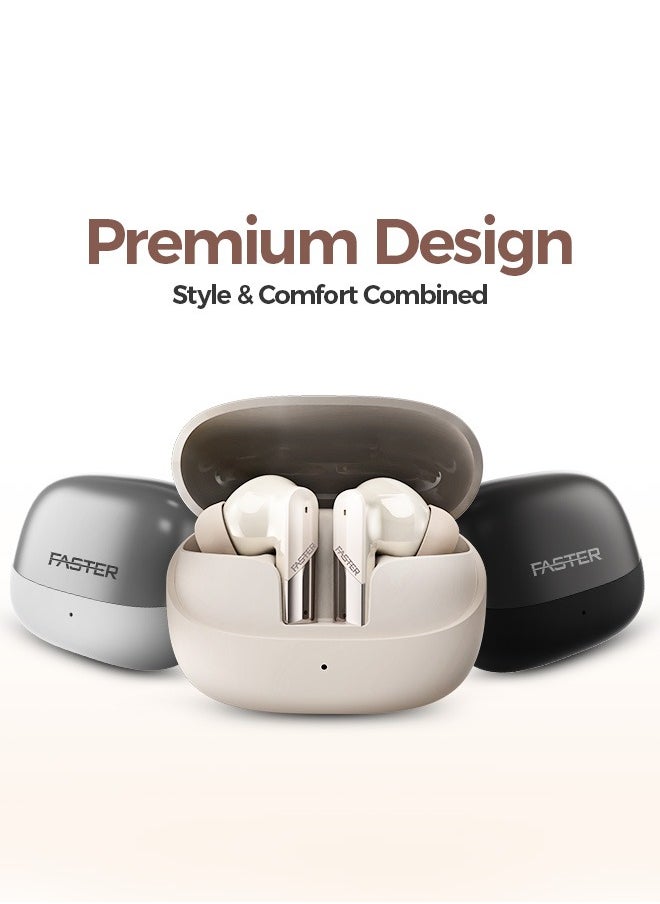 Faster - Valor Wireless Earbuds with Active Noise Cancellation (ANC) - 36 Hours Playtime with Bluetooth 5.3 - HiFi Stereo Sound Airpods - Gaming Bluetooth Earphones with Ultra-Low Latency - Deep Bass, IPX4 Water Resistant - For Exercise, Gym - Compatible with iPhone & Android (Silver) - Image 1