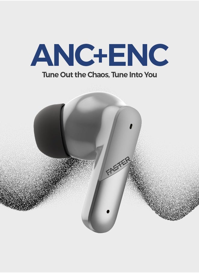 Faster - Valor Wireless Earbuds with Active Noise Cancellation (ANC) - 36 Hours Playtime with Bluetooth 5.3 - HiFi Stereo Sound Airpods - Gaming Bluetooth Earphones with Ultra-Low Latency - Deep Bass, IPX4 Water Resistant - For Exercise, Gym - Compatible with iPhone & Android (Silver) - Image 1