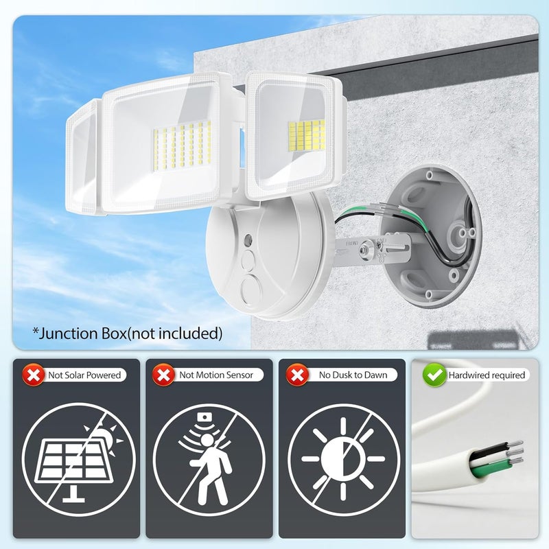 Onforu 2 Pack 75W Flood Lights Outdoor, 7000LM LED Flood Lighting Outdoor Switch Controlled, IP65 Waterproof Exterior Floodlight Fixture with 3 Adjustable Heads, 6500K Security Light for Garage Yard - Image 2