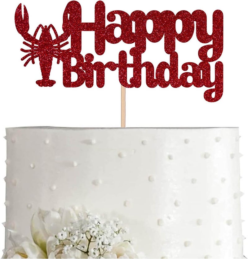 MAGJUCHE Lobster Cake Topper Red Glitter Lobster Happy Birthday Party Decoration - Image 1