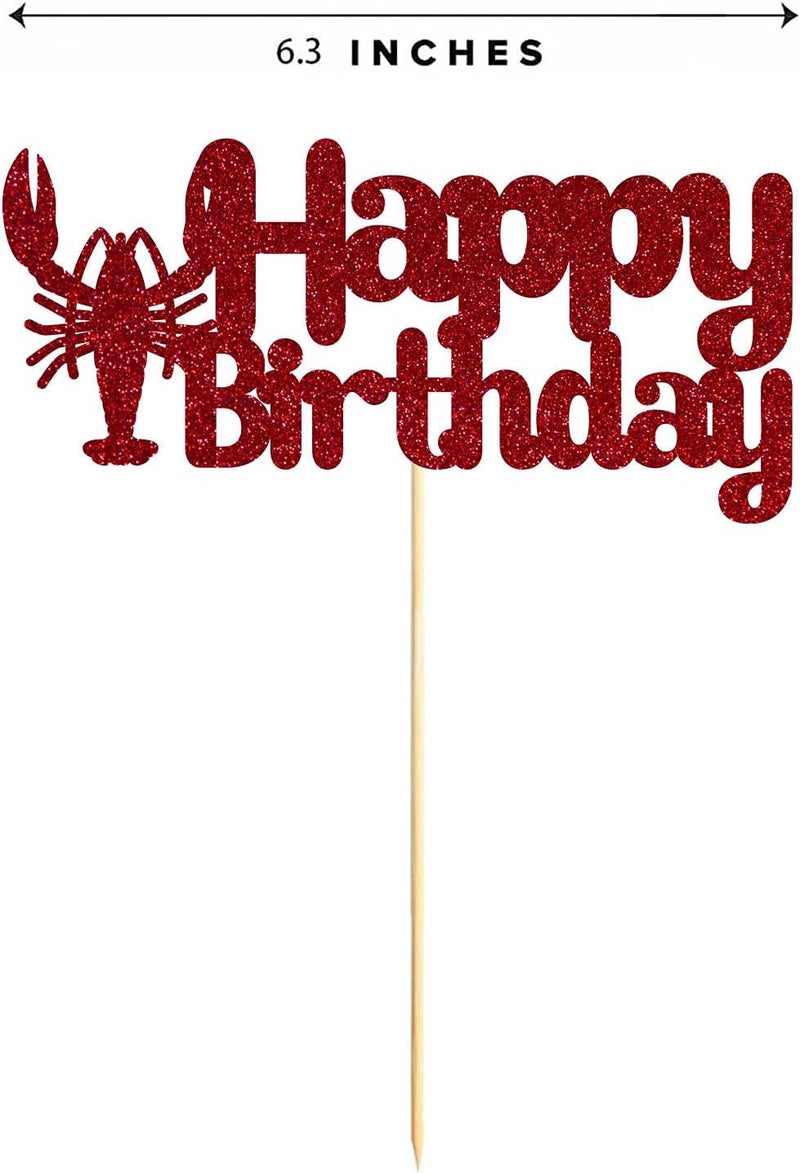 MAGJUCHE Lobster Cake Topper Red Glitter Lobster Happy Birthday Party Decoration - Image 3