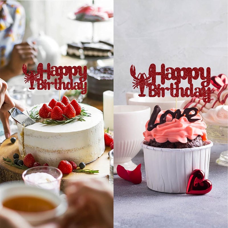MAGJUCHE Lobster Cake Topper Red Glitter Lobster Happy Birthday Party Decoration - Image 4
