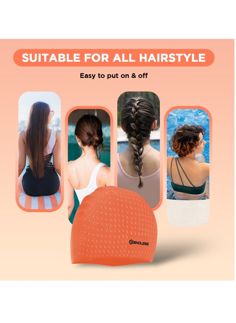 ENDLESS  Comfortable Silicon Swimming Cap with Bubble Design | Elastic Waterproof Swimming Cap for Long and Short Hair with Thicker Edge | For Adults, Women and Men  - Image 3