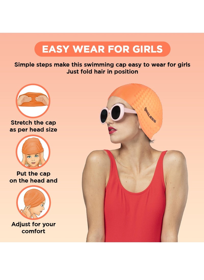 ENDLESS  Comfortable Silicon Swimming Cap with Bubble Design | Elastic Waterproof Swimming Cap for Long and Short Hair with Thicker Edge | For Adults, Women and Men  - Image 4