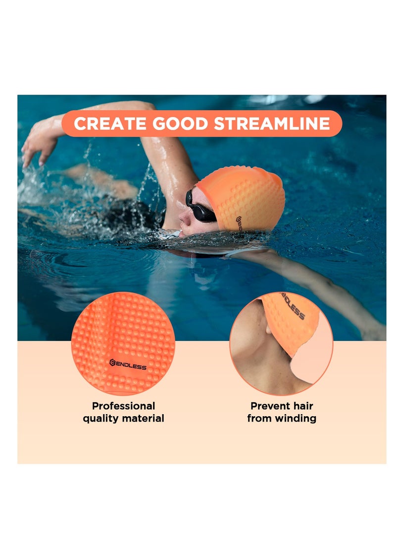 ENDLESS  Comfortable Silicon Swimming Cap with Bubble Design | Elastic Waterproof Swimming Cap for Long and Short Hair with Thicker Edge | For Adults, Women and Men  - Image 5