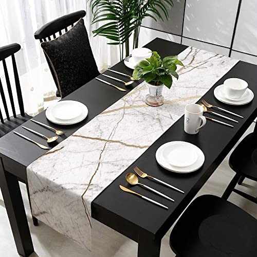 PIEPLE Marble Table Runner-Cotton Linen-Small 36 inches White Gray Gold Dresser Scarves,Texture Tablerunner for Kitchen Coffee/Dining/Sofa/End Table Bedroom Home Living Room,Scarf Decor for Holiday Dinner - Image 4