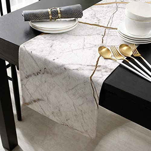 PIEPLE Marble Table Runner-Cotton Linen-Small 36 inches White Gray Gold Dresser Scarves,Texture Tablerunner for Kitchen Coffee/Dining/Sofa/End Table Bedroom Home Living Room,Scarf Decor for Holiday Dinner - Image 2