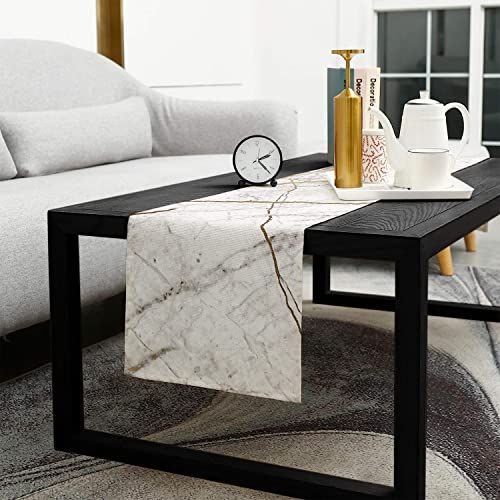 PIEPLE Marble Table Runner-Cotton Linen-Small 36 inches White Gray Gold Dresser Scarves,Texture Tablerunner for Kitchen Coffee/Dining/Sofa/End Table Bedroom Home Living Room,Scarf Decor for Holiday Dinner - Image 5