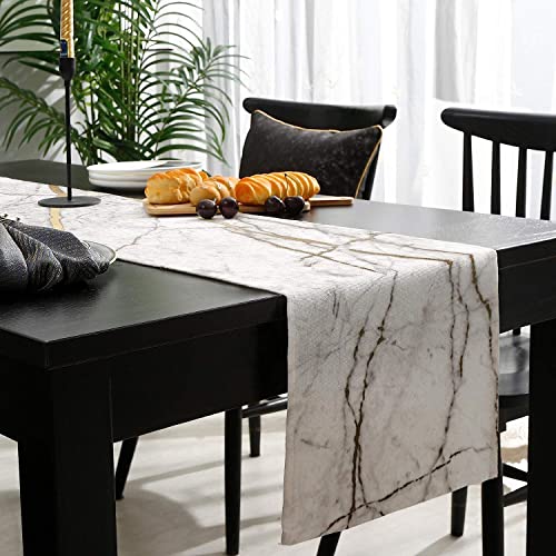 PIEPLE Marble Table Runner-Cotton Linen-Small 36 inches White Gray Gold Dresser Scarves,Texture Tablerunner for Kitchen Coffee/Dining/Sofa/End Table Bedroom Home Living Room,Scarf Decor for Holiday Dinner - Image 3