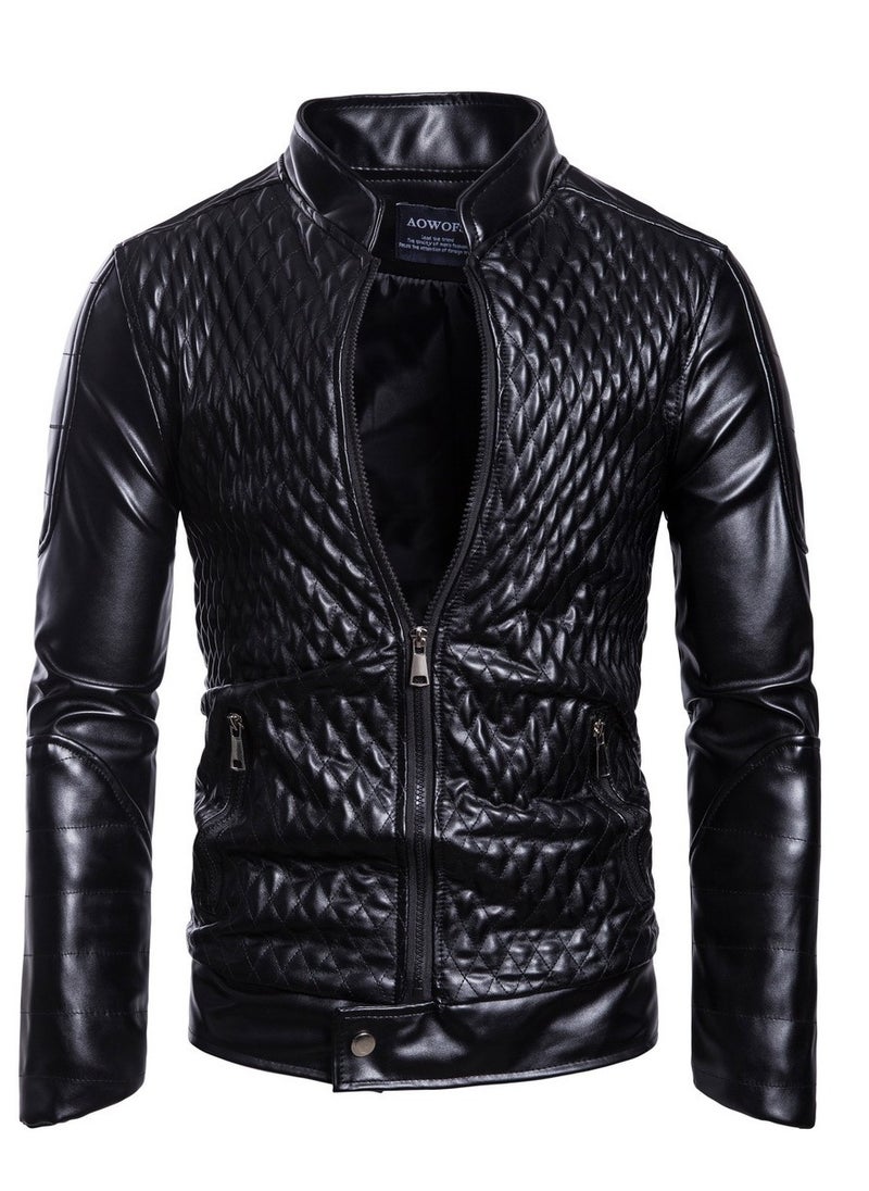 AOWOFS Men's Casual Zip Up Slim Faux Leather Jacket，Lightweight Textured  Motorcycle Biker Jacket  - Image 1