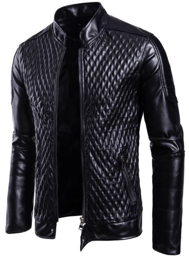 AOWOFS Men's Casual Zip Up Slim Faux Leather Jacket，Lightweight Textured  Motorcycle Biker Jacket  - Image 2