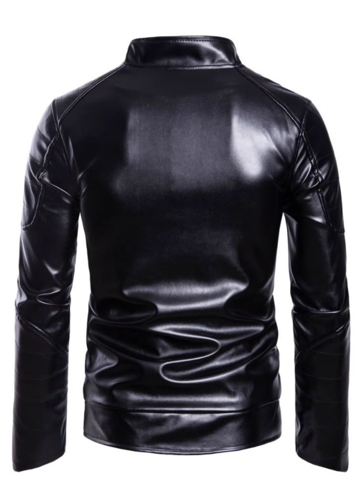 AOWOFS Men's Casual Zip Up Slim Faux Leather Jacket，Lightweight Textured  Motorcycle Biker Jacket  - Image 3