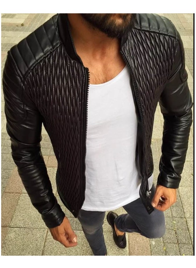 AOWOFS Men's Casual Zip Up Slim Faux Leather Jacket，Lightweight Textured  Motorcycle Biker Jacket  - Image 5