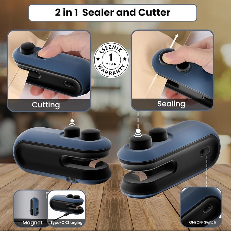 Rylan Portable Mini Sealing Machine Handheld Packet Sealer for Food Snacks Chips Fresh Storage Plastic Bags Sealing Machine 1 YEAR Warranty Blue - Image 2