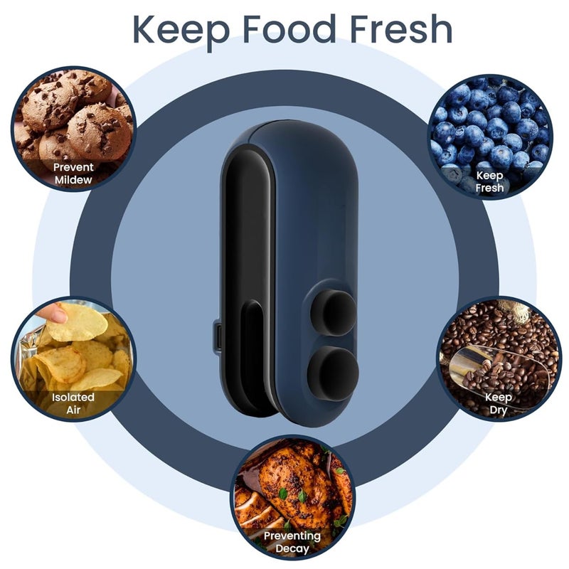 Rylan Portable Mini Sealing Machine Handheld Packet Sealer for Food Snacks Chips Fresh Storage Plastic Bags Sealing Machine 1 YEAR Warranty Blue - Image 5