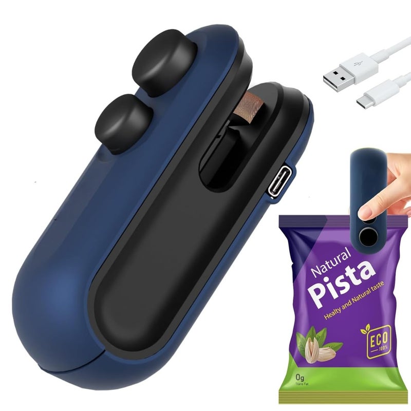 Rylan Portable Mini Sealing Machine Handheld Packet Sealer for Food Snacks Chips Fresh Storage Plastic Bags Sealing Machine 1 YEAR Warranty Blue - Image 1