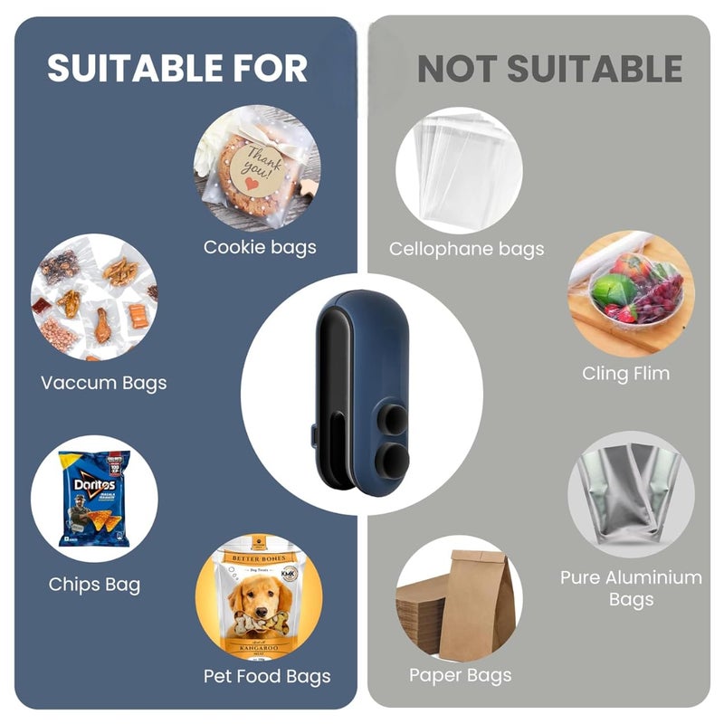Rylan Portable Mini Sealing Machine Handheld Packet Sealer for Food Snacks Chips Fresh Storage Plastic Bags Sealing Machine 1 YEAR Warranty Blue - Image 4