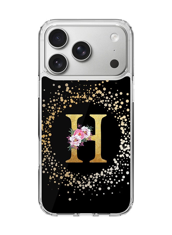 Stylizedd Classic Clear MagSafe Case for iPhone 17 Pro , Hybrid Soft Case Flexible Edges Anti Drop TPU PC Gel Thin Transparent Cover [ Designed for iPhone 17 Pro ] - Custom Monogram Initial Letter Floral Pattern Alphabet - H ( Black )