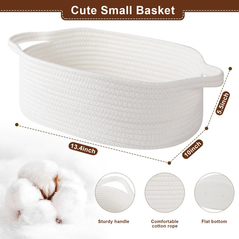 OIAHOMY Gift Basket with Handle, 13.4"x 10"x 5.5" Woven Basket with Gift Bag, Ribbon and Wrap Tissue Paper, Nursery Bins Empty to Fill with Towels, Baby, Pet Toy Organizer - White - Image 4