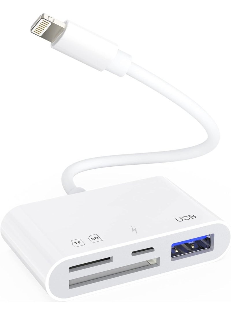 4-in-1 Lightning to SD/TF Card Reader with USB OTG – Portable Adapter for iPhone, Fast Charging - Image 1