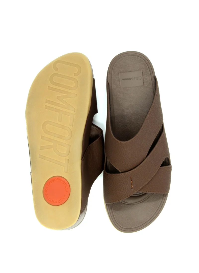 Geoomnii Traditional Arabic Sandals for Men – Comfortable Leather Slip-On Design – Perfect for Everyday Wear & Occasions-Olive