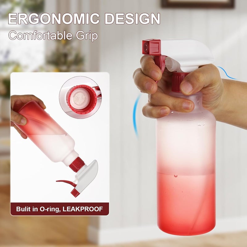 Hethyo Spray Bottles 16.9oz/500ml Plastic Spray Bottle for Hair Mist/Stream Empty Spray Bottle Heavy Duty Refillable Containers for Cleaning Solutions, Plants Gradient 2 Pack (Red) - Image 2