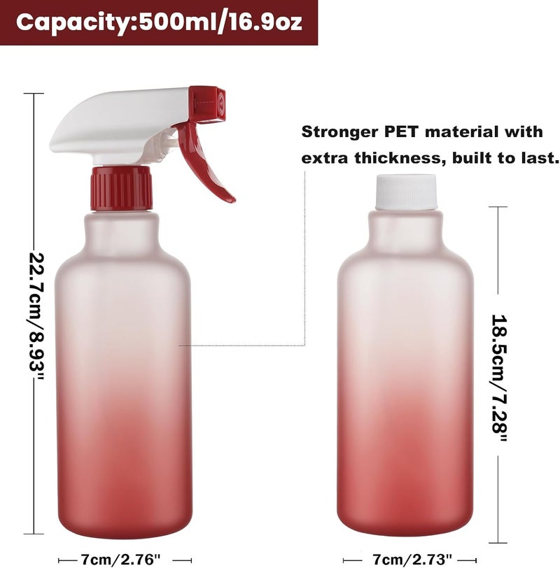 Hethyo Spray Bottles 16.9oz/500ml Plastic Spray Bottle for Hair Mist/Stream Empty Spray Bottle Heavy Duty Refillable Containers for Cleaning Solutions, Plants Gradient 2 Pack (Red) - Image 3