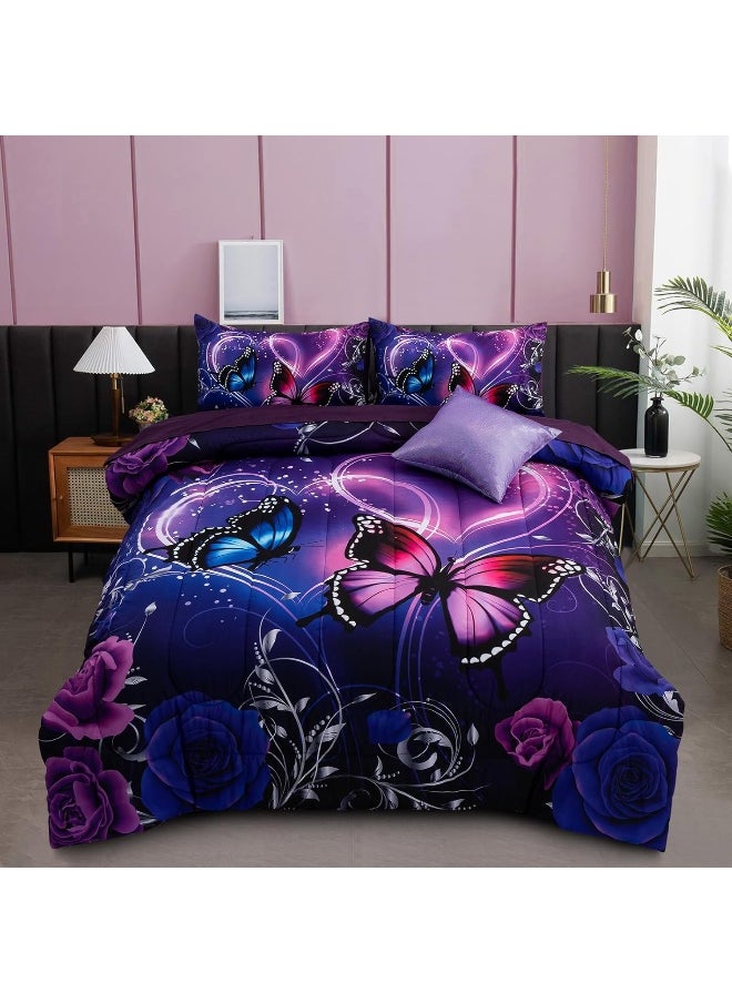 Generic A Nice Night Galaxy 6pcs Bed in A Bag Purple and Blue Dreamy 3D Butterfly Printed, Butterflies Bedding Twin Comforter Set, for Girls Kids Teens  - Image 1