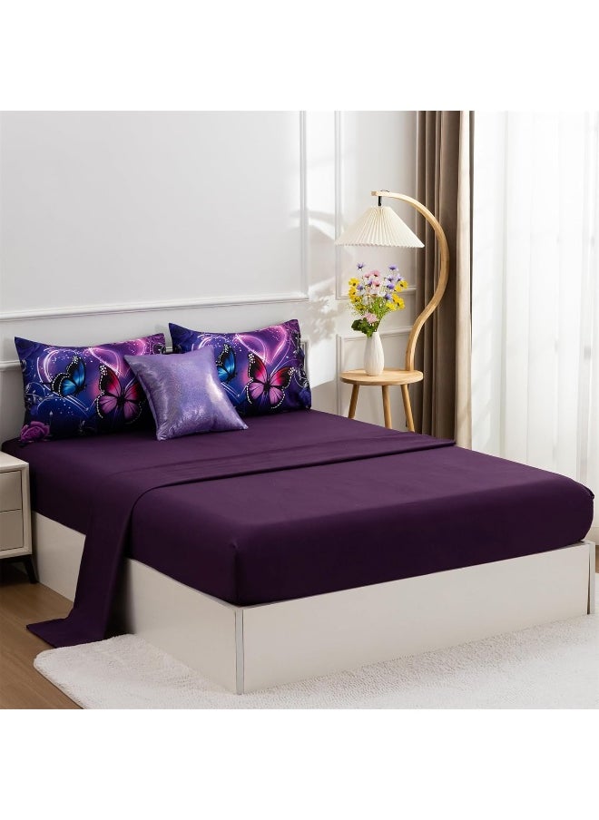 Generic A Nice Night Galaxy 6pcs Bed in A Bag Purple and Blue Dreamy 3D Butterfly Printed, Butterflies Bedding Twin Comforter Set, for Girls Kids Teens  - Image 5